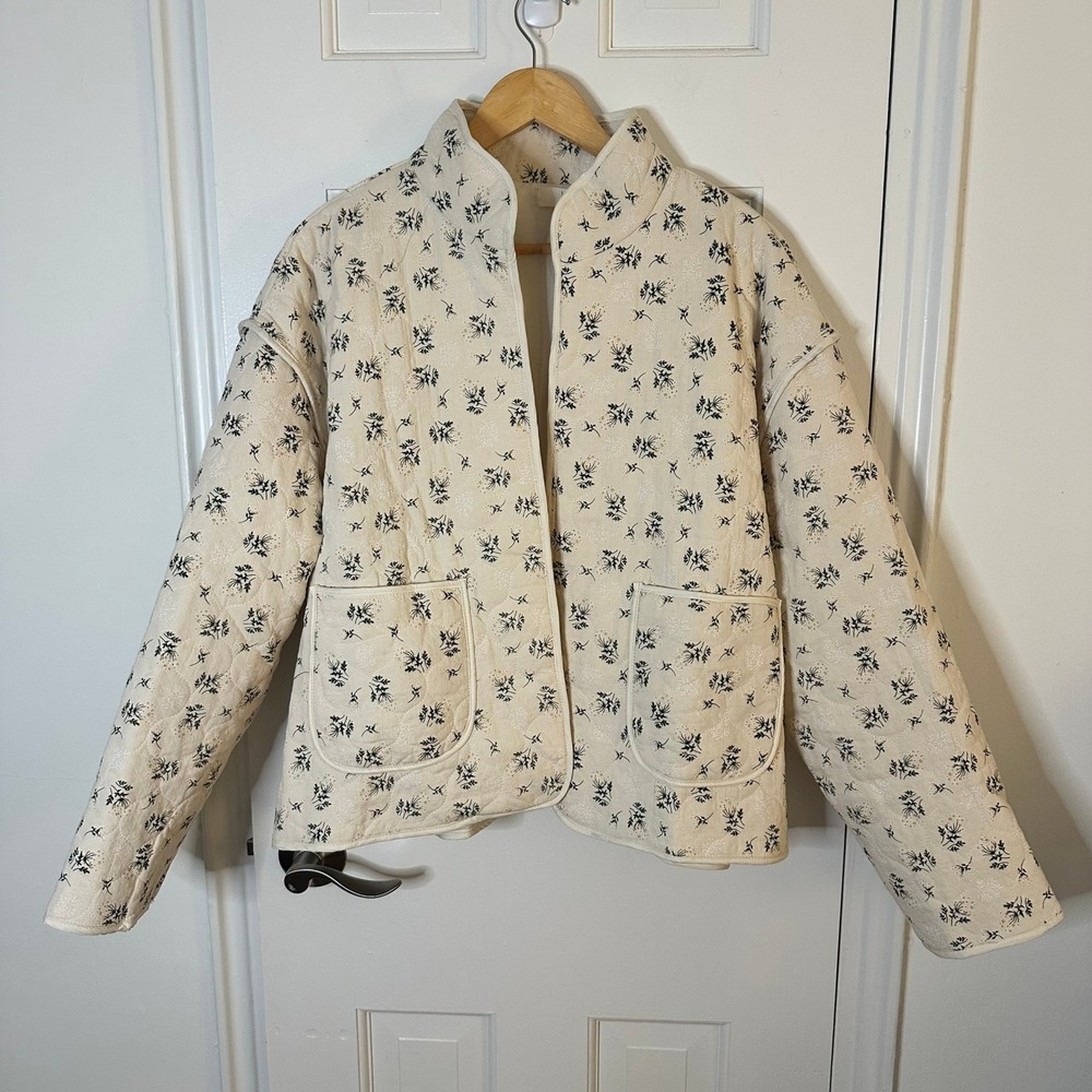 Klesis Quilted Jacket Cream Floral Cotton Linen Relaxed Cottagecore Boho Medium
